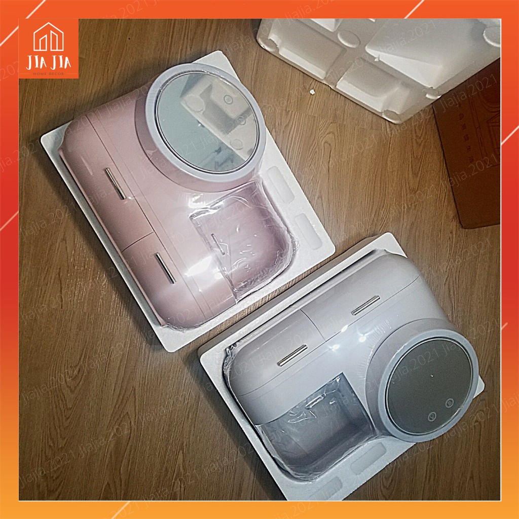 [Sẵn Hồng] Tủ mỹ phẩm tích hợp gương + đèn LED + quạt hỗ trợ trang điểm, Skin care - Hộp đựng mỹ phẩm đa năng
