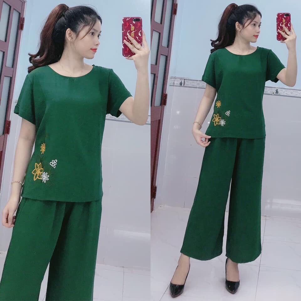 Đồ bộ trung niên cho mẹ, bộ đồ đũi dài trung niên  [FREESHIP]chất vải mềm mát, thấm hút mồ hôi tốt,size 50kg tới 70kg