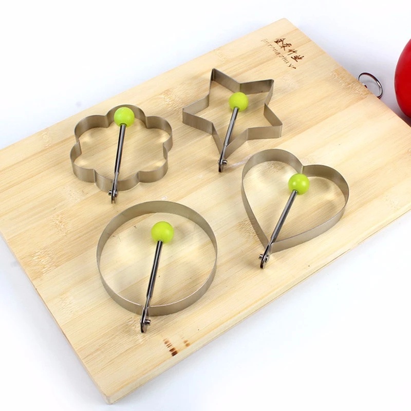 Bộ 5 Khuôn Chiên Trứng/ Bánh Pancake/ Bánh Mì Bằng Thép Không Gỉ Chống Dính Có Tay Cầm Tiện Dụng DIY
