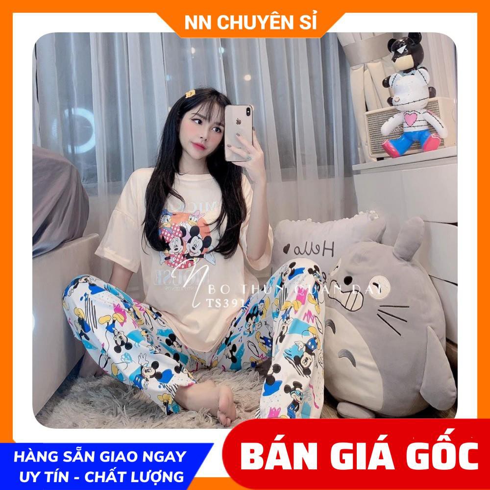 Đồ bộ nữ mặc nhà phom to 60kg chất thun mềm mịn mát in hình hoạt hình dễ thương TS391