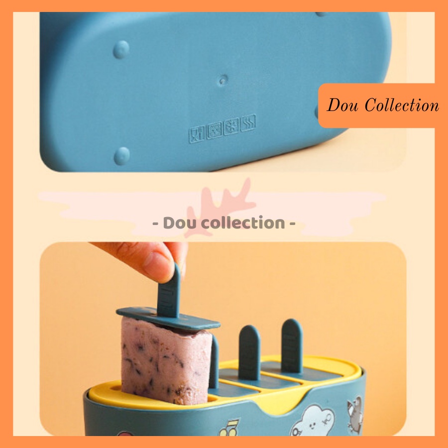 [Nowship2h] Khuôn Làm Kem Que 4 Ngăn Cao Cấp An Toàn Có Kèm Sticker Dễ Thương - Mã HC002