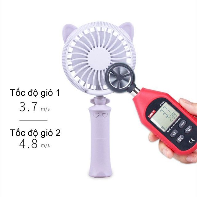 Quạt mini cầm tay sạc điện USB dáng con Mèo có đèn LED đổi màu có thể để trên bàn