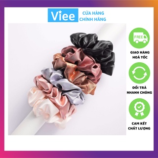 Set 6 cột buộc tóc scrunchies vải bóng nhiều màu