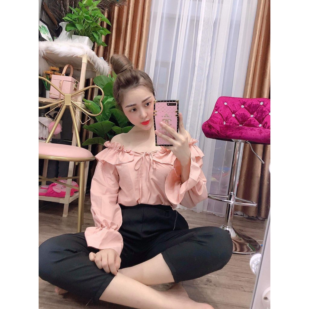 Set áo trễ vai kết hợp quần tay, đẹp sang dành cho phái nữ đi chơi, đi tiệc.