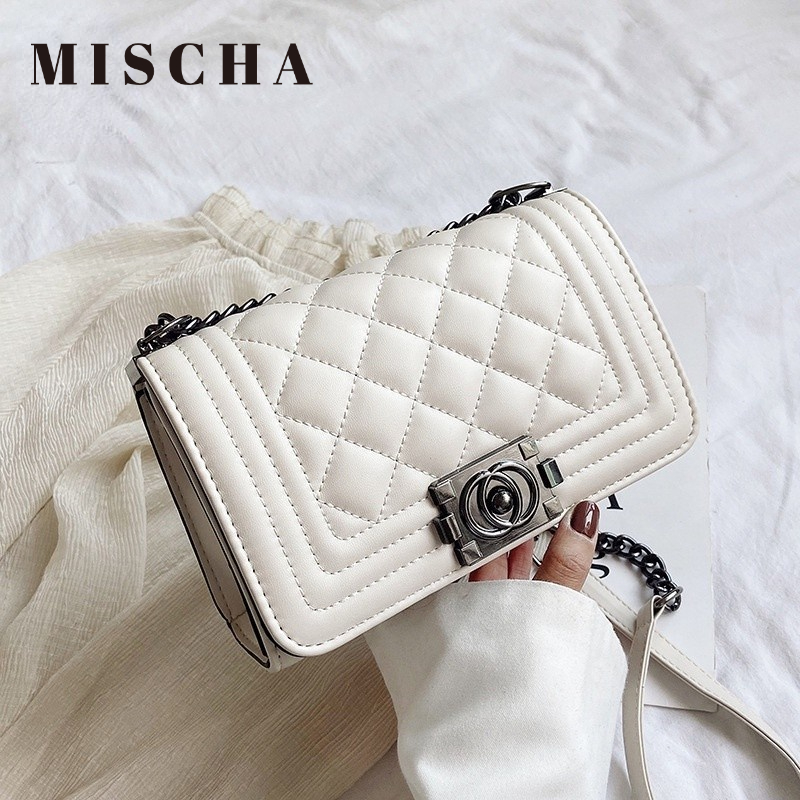 MISCHA Túi Đeo Chéo Da PU Dáng Vuông Nhỏ Màu Trơn Thời Trang Cho Nữ