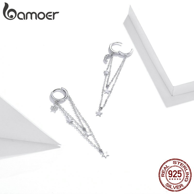 Khuyên Tai Bamoer Sce982 Bạc 925 Dáng Dài Hình Mặt Trăng Và Ngôi Sao Xinh Xắn Thích Hợp Làm Quà Tặng Cho Bạn Gái