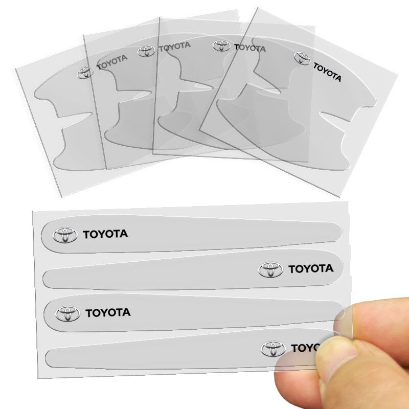 Bộ 8 miếng hình dán màu trong suốt bảo vệ tay nắm cửa xe ô tô Toyota Vios Corolla Cross Rush Fortuner Wigo Camry Innova