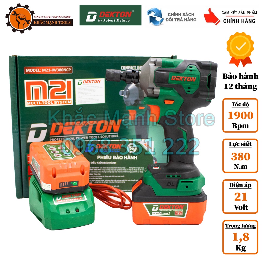Máy Siết Bulong DEKTON M21-IW380 Compact Wrench, gõ búa âm động cơ không chổi than
