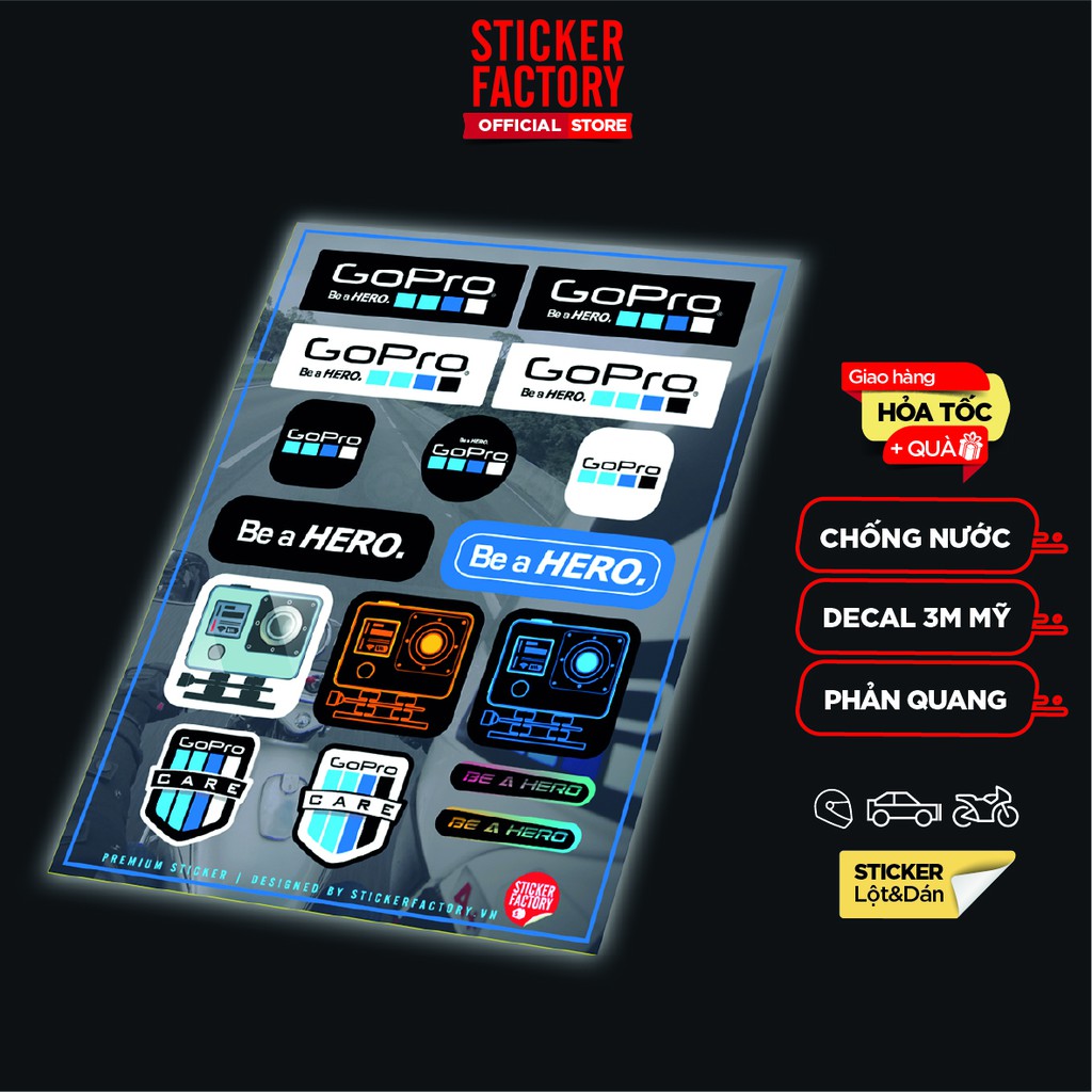 Sticker hình dán Reflective phản quang chất liệu 3M Premium - STICKER FACTORY - chủ đề Gopro