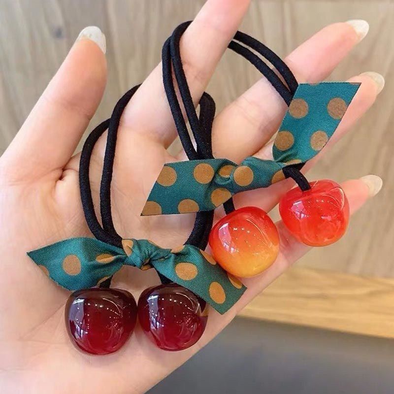 Dây Buộc Tóc Hình Quả Cherry Phối Nơ Xinh Xắn