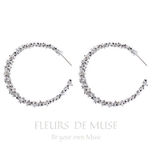 Khuyên tai tròn mạ vàng/bạc nổi bật Fleurs de Muse