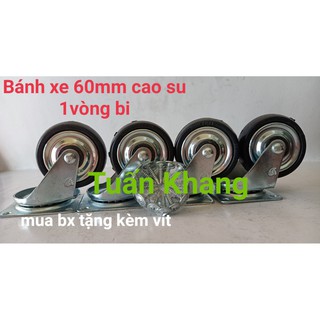 Bánh Xe Đẩy 60mm Cao Su 1 Vòng Bi Bộ 4 Cái Xoay