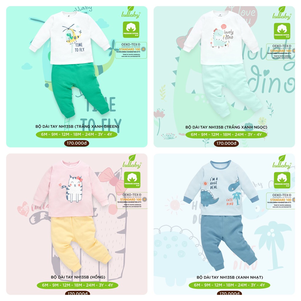 LULLABY Bộ quần áo dài tay bé trai/bé gái NH135B