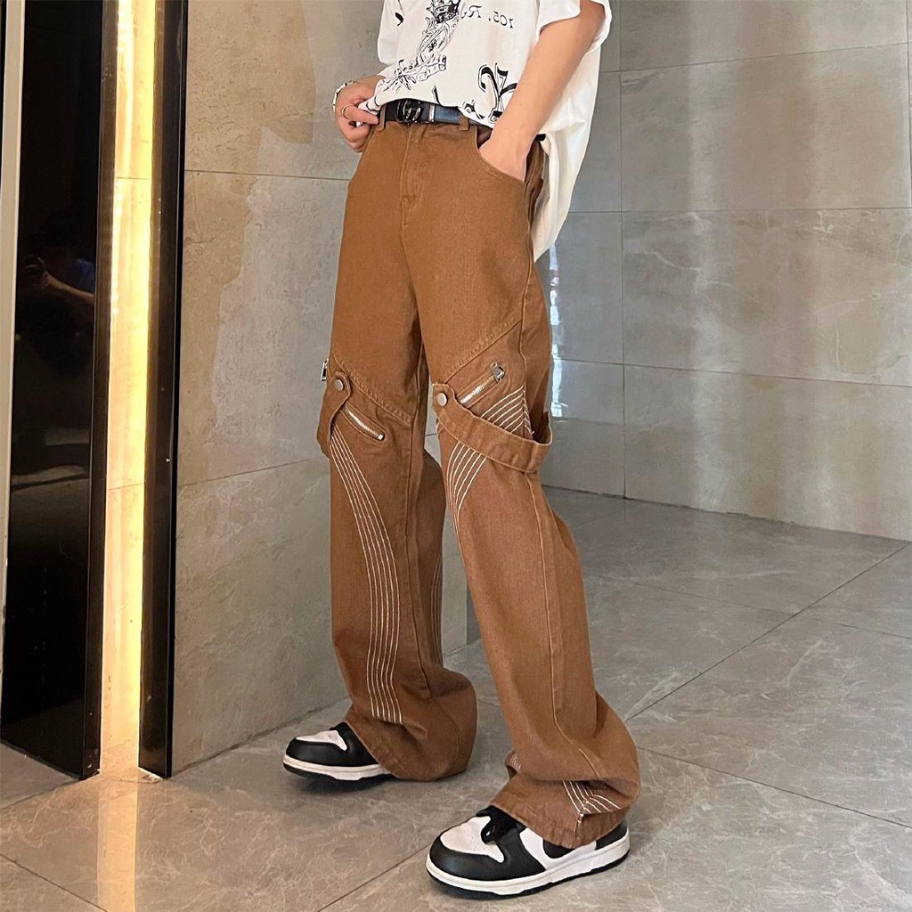 Quần Dài Ống Rộng Màu Đen Phong Cách Hip Hop Đường Phố Mỹ Cá Tính Dành Cho Nam Nữ