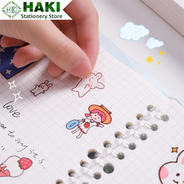 Sticker cute thỏ gấu HAKI, hình dán cute 4 tấm sticker trang trí sổ đáng yêu dễ thương giá rẻ ST22