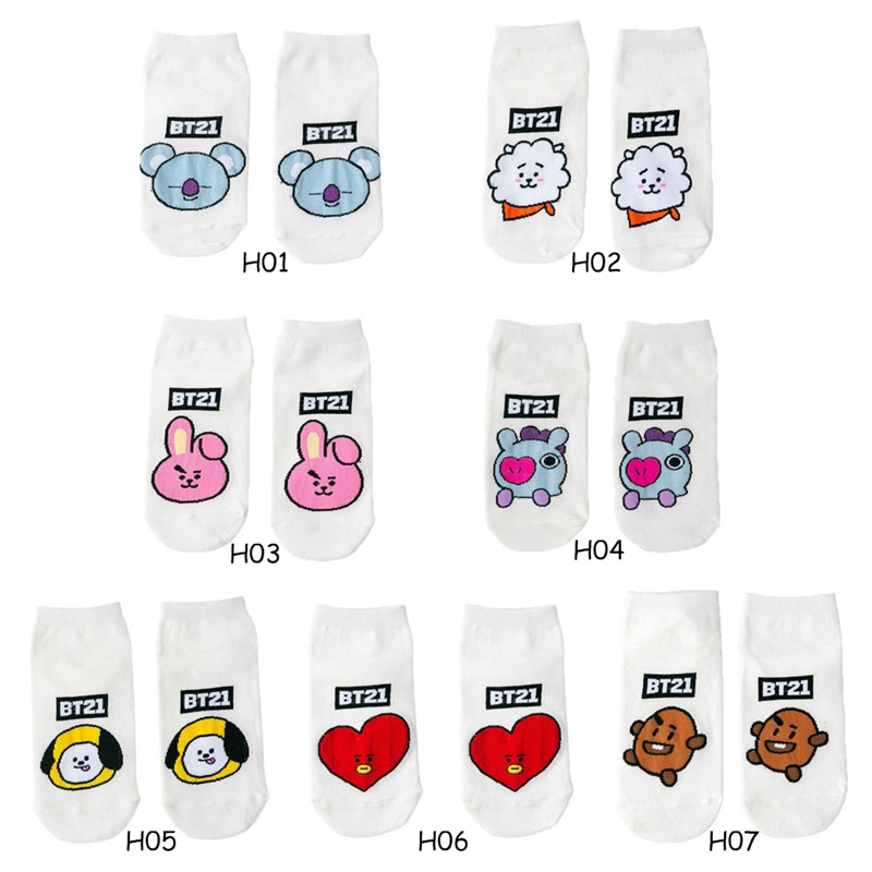 Đôi Vớ Cổ Thấp In Hình Bt21 Bts Hoạt Hình Dễ Thương