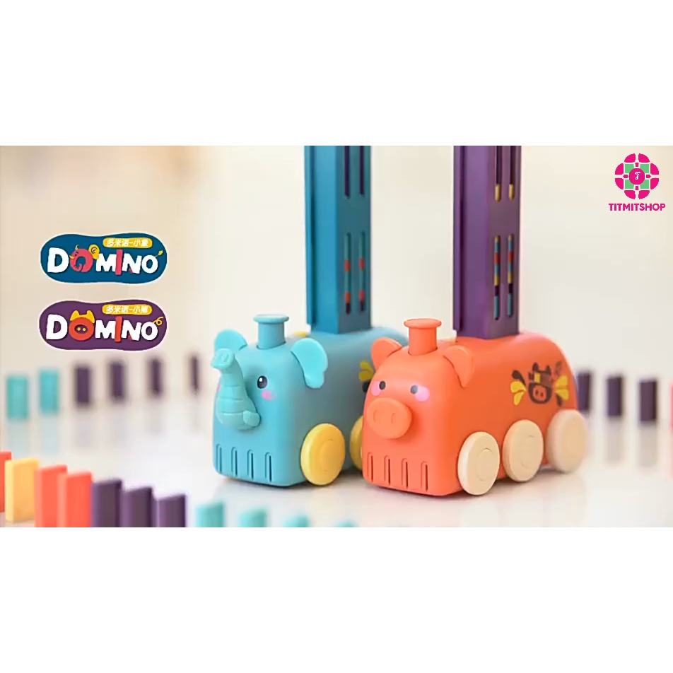 Bộ đồ chơi Domino xe lửa hình con voi khối xây dựng trí tuệ trẻ em lắp ráp tự động - TitMitShop