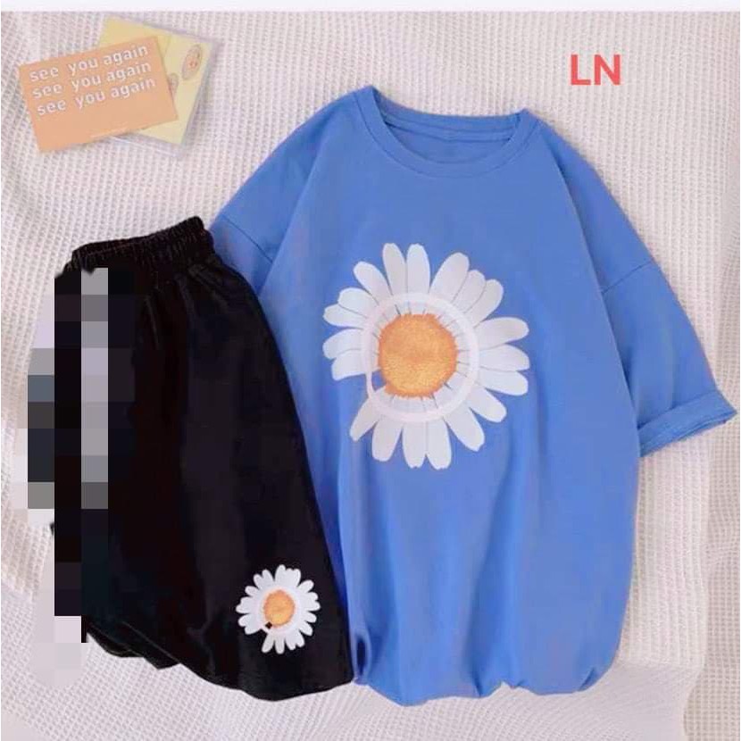 Set áo phông và quần đùi cotton hoa cúc