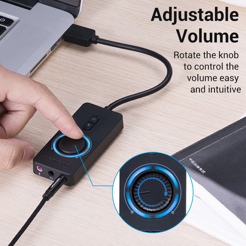 Bộ Điều Hợp Âm Thanh Stereo Rời Vention Cổng Usb 2.0 Có Điều Khiển Âm Lượng Nối Cổng Usb Với Cổng 3.5mm