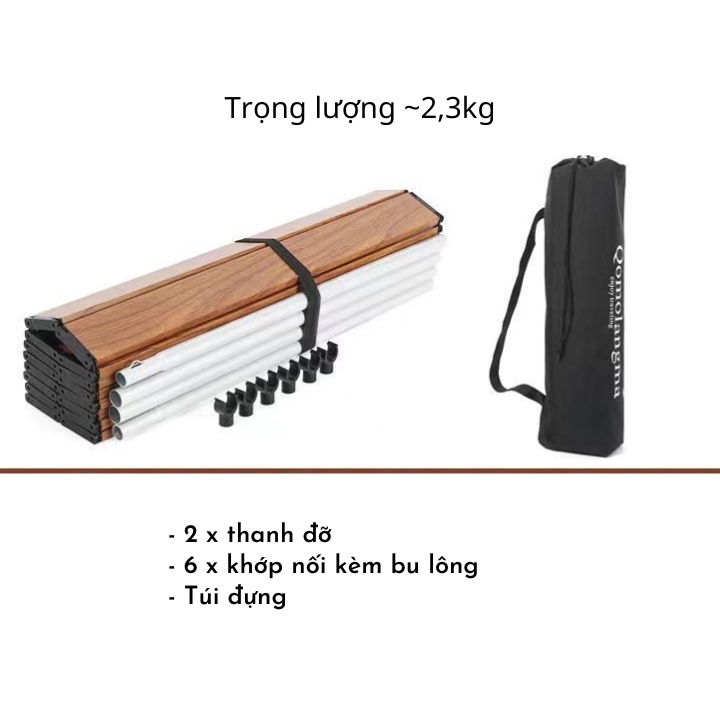 Mặt bàn vân gỗ khung nhôm gấp gọn siêu nhẹ dành cho xe kéo dã ngoại Naturehike