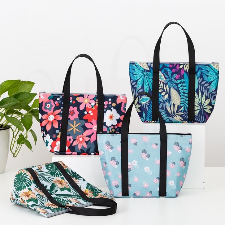 Túi đựng cơm giữ nhiệt, lót nhôm, 3 lớp, hàng dày dặn, hoạ tiết NHIỆT ĐỚI, túi đựng thức ăn, trữ đồ nóng lạnh