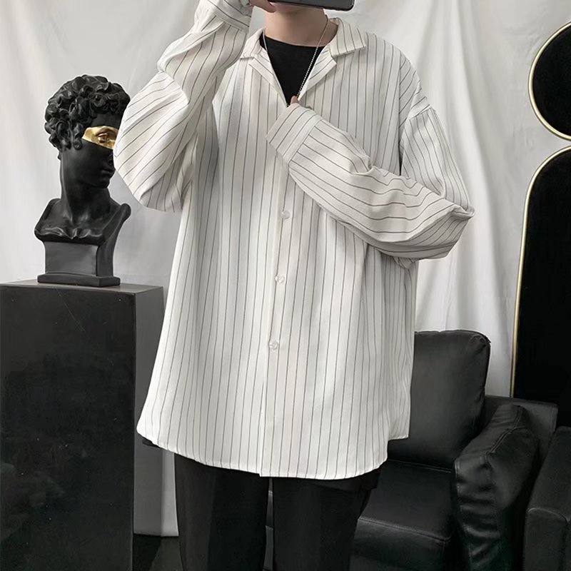 Áo Sơ Mi Nam Dài Tay Họa Tiết Sọc Trắng/Đen Thời Trang