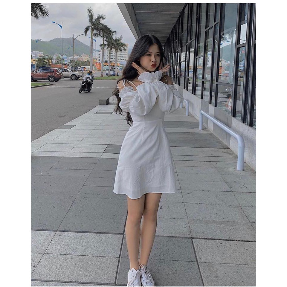 [Mã SKAMA06 giảm 8% tối đa 50K đơn 250K] ĐẦM TRẮNG 2 DÂY RỚT VAI TAY PHỒNG | BigBuy360 - bigbuy360.vn