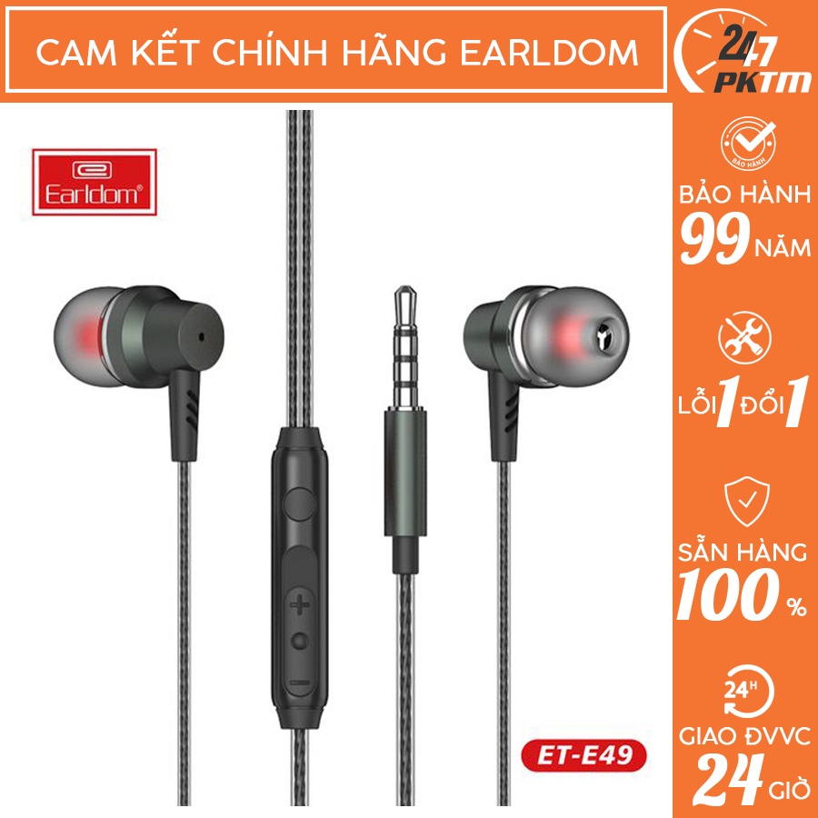 🛑CHÍNH HÃNG EARLDOM🛑 Tai Nghe Nhét Tai Núm Cao Su Có Dây Earldom dài 1.2M E49 | Phụ Kiện Thông Minh 247 VN