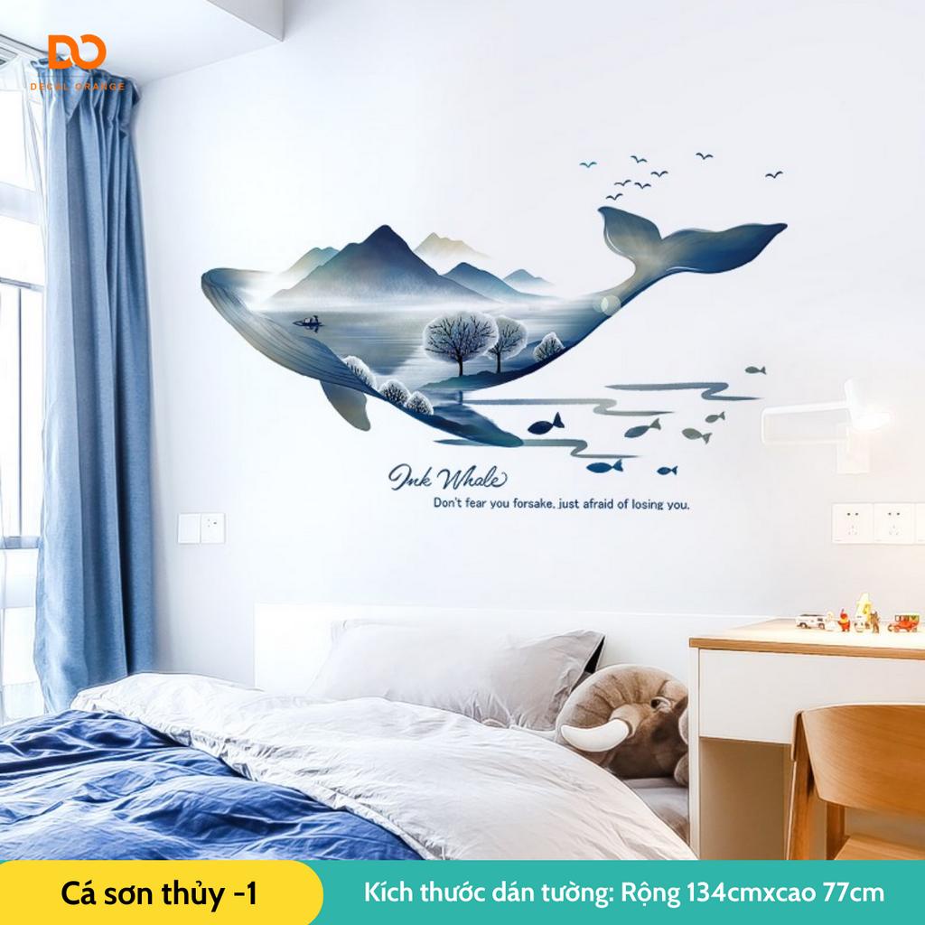 Decal dán tường 3d trang trí phòng ngủ phòng khách cá sơn thủy DO197