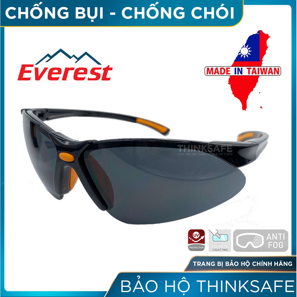 Kính bảo hộ Everest Thinksafe, mắt kính lao động chống bụi, chống tia UV-UB, dùng đi đường chống chói màu đen - EV302