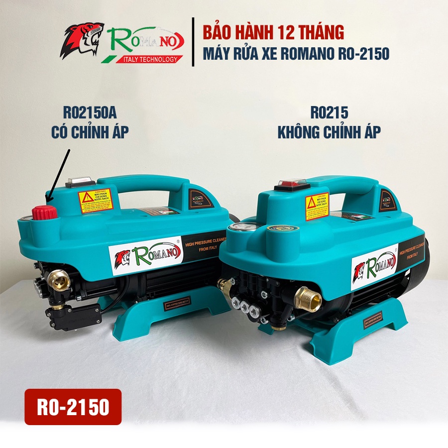 Máy rửa xe Romano RO2150A công suất 2150W có chỉnh áp, chống giật hiện đại bảo hành 12 tháng