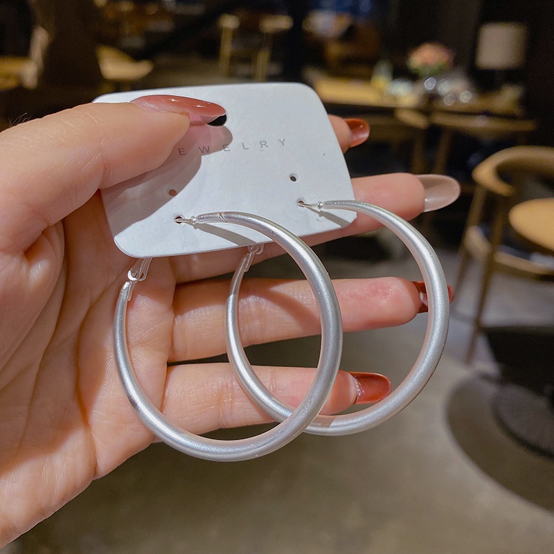 Khuyên Tai Bạc S925 Mặt Nhám Dễ Phối Đồ Hợp Thời Trang