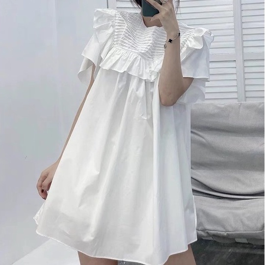 Áo  thiết kế dự tiệc MISS RITA babydoll dài 80cm dáng rộng bèo ngực tay xòe thiết kế bởi Miss Rita