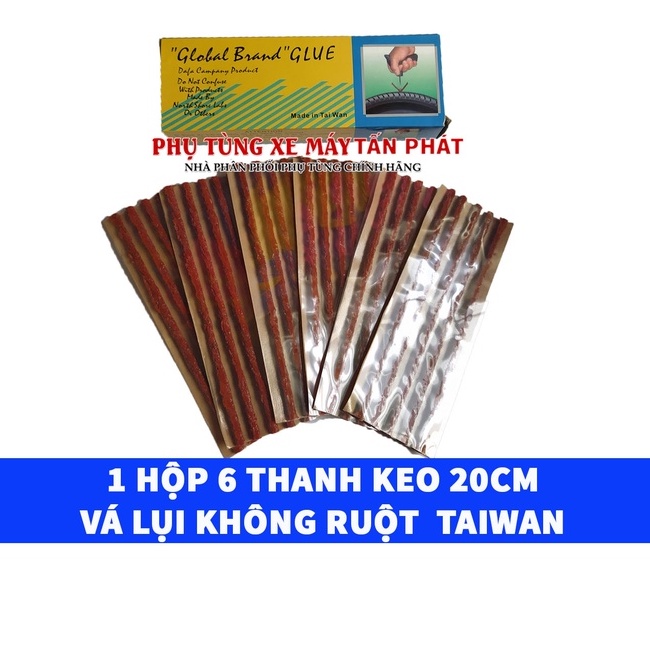 (Combo Nguyên Hộp) 1 Hộp 6 Miếng Keo 20cm Hãng Tawan Đài Loan Vá Dùi Vá Lụi Vá Rút Lốp Không Săm (Vỏ Không Ruột)(Combo N