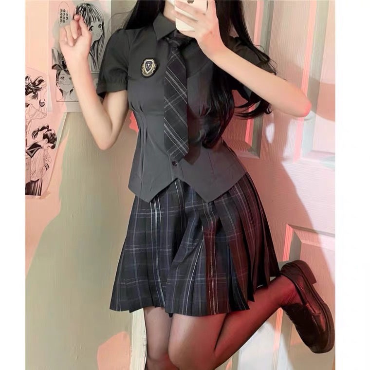Bộ Đồng Phục Nữ Sinh Nhật Bản Ngọt Ngào Mùa Hè jk set Áo Sơ Mi + Chân Váy Xếp Ly Eo Ngọt Ngào