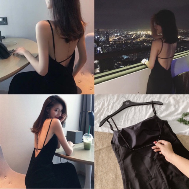 Đầm đen hai dây form dài hở lưng trend - Cut Dress | BigBuy360 - bigbuy360.vn