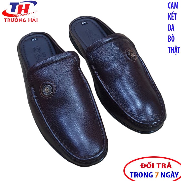 Dép nam bít mũi da bò thật cao cấp Trường Hải TH116