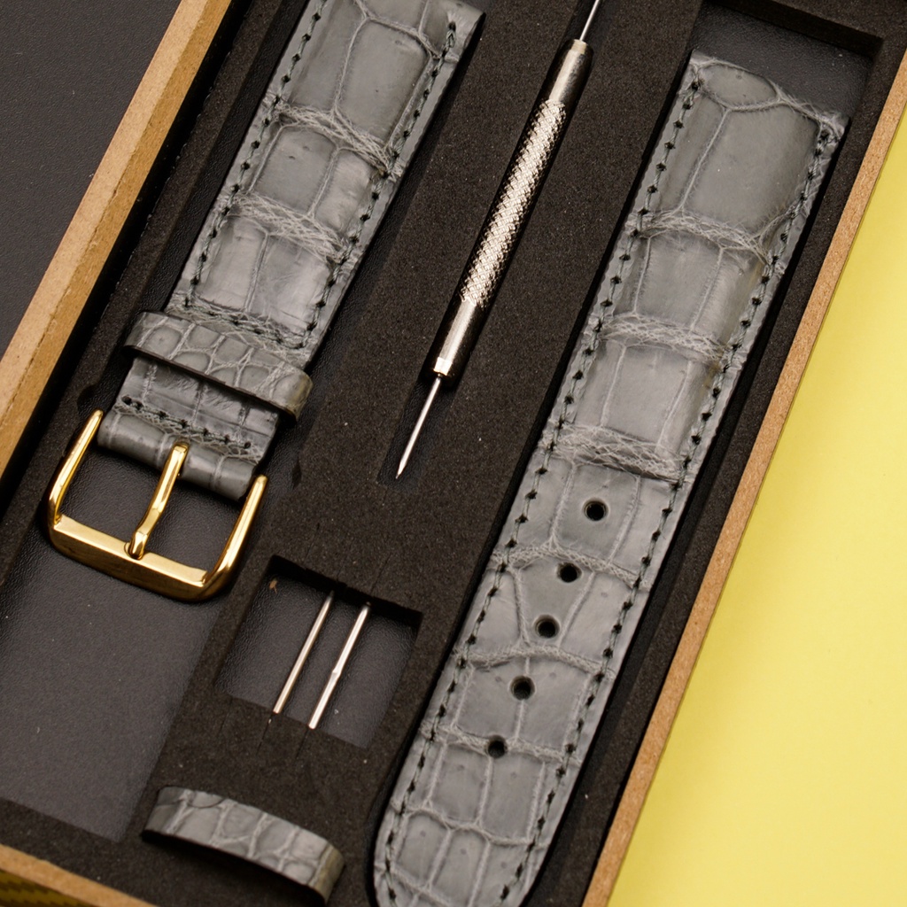 Dây Đồng Hồ Da Cá Sấu Màu Xám Tro Đủ Size 12/14/16/18/19/20/21/22/24 | Crocodile Leather Watch Bands