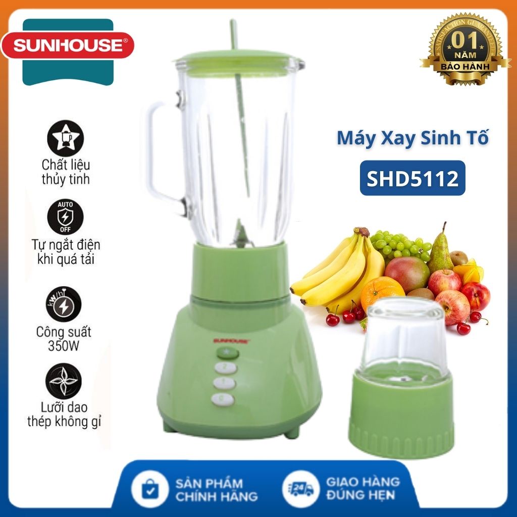 Máy xay sinh tố Sunhouse SHD5112, Máy xay sinh tố với cối lớn giúp việc pha chế rau củ quả, thực phẩm dễ dàng , BH 2 năm