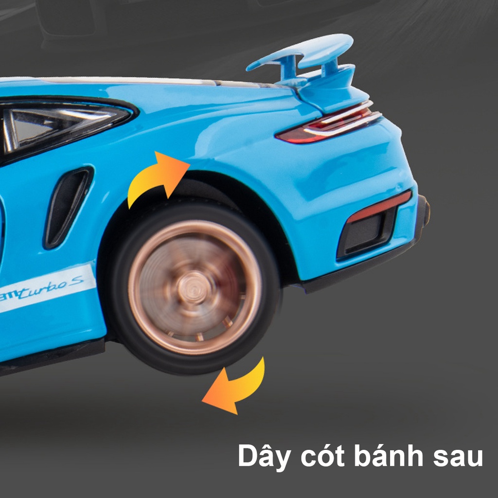 Mô hình siêu xe porsche 911 turbo s tỉ lệ 1:24 khung kim loại mở Full cửa, đánh lái di chuyển chạy đà bằng cót