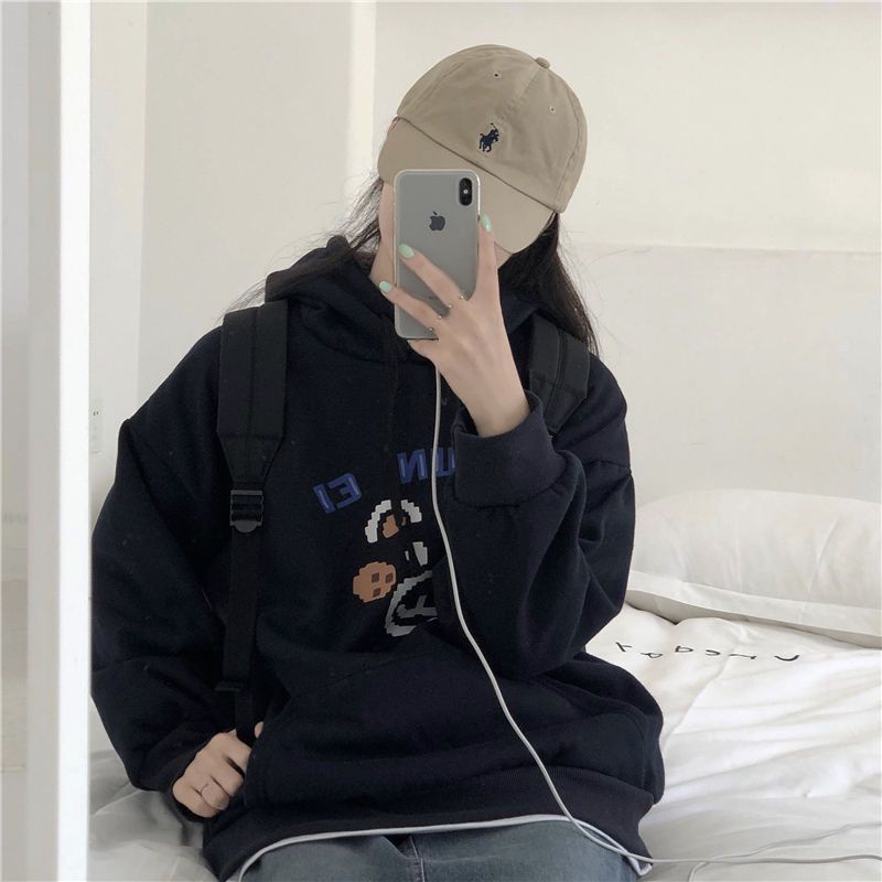 Áo Hoodie Dáng Rộng In Hoạt Hình Phong Cách Harajuku Hàn Quốc Thời Trang Mùa Đông Cho Nữ