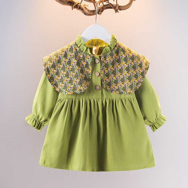 Đầm Cổ Búp Bê In Họa Tiết Hoa Thời Trang Xuân Thu Xinh Xắn Cho Bé Gái