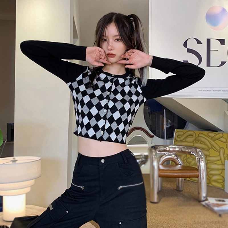 Áo Cardigan Dệt Kim Tay Dài Cổ Tròn Phong Cách Retro