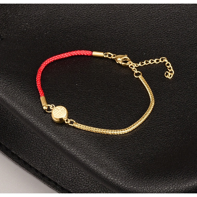 Lắc Tay Dây Đỏ May Mắn Chữ Phúc Titan Ko Đen TT 4385