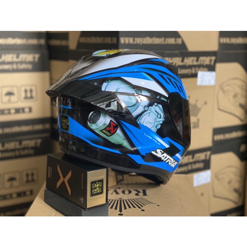 MŨ FULLFACE 2 KÍNH M266 ĐEN BÓNG LÊN TEM HÃNG XE XANH DƯƠNG CỰC ĐẸP, Mua 1 MŨ TẶNG 1 Quà, BH 12 Tháng