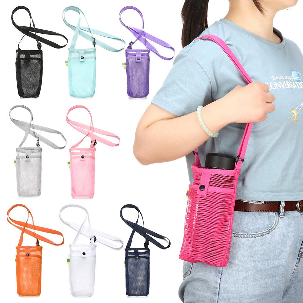 HS Sport Water Bottle Cover Travel Outdoor Visible Bag With Strap Mesh Cup Pouch