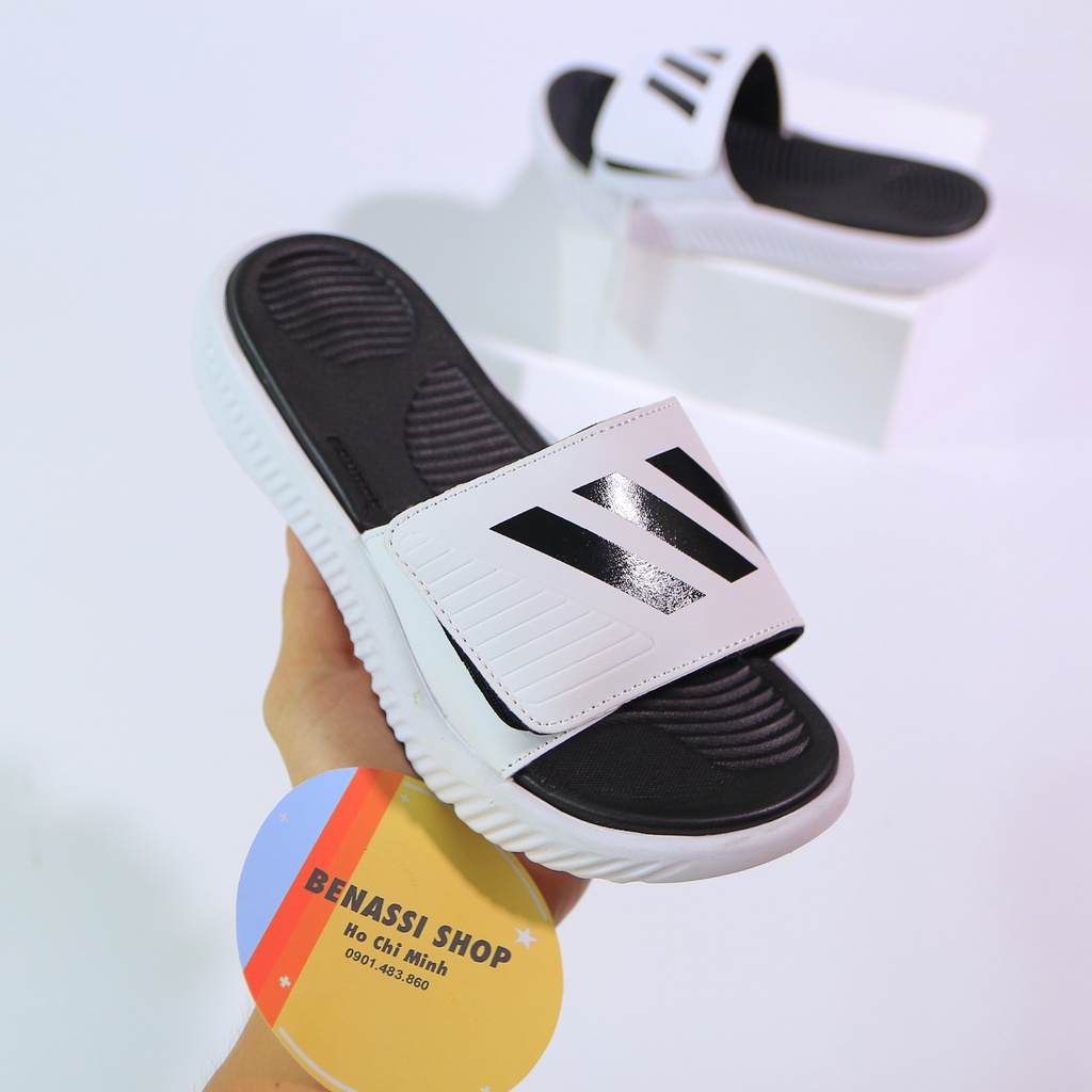 Dép alphabounce-nam quai ngang mẫu trắng đen basic