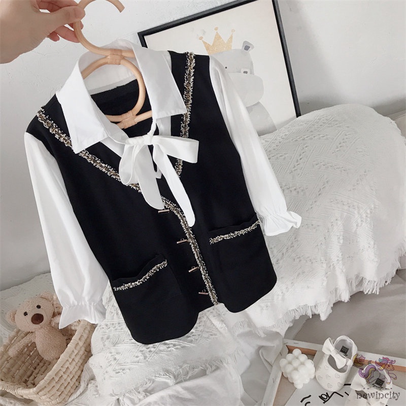 Đầm Công Chúa Tay Dài Giả Hai Lớp Phong Cách Hàn Quốc Cho Bé Gái