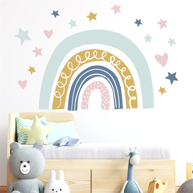 Set 2 Miếng Dán Tường Hình Cầu Vồng Và Ngôi Sao