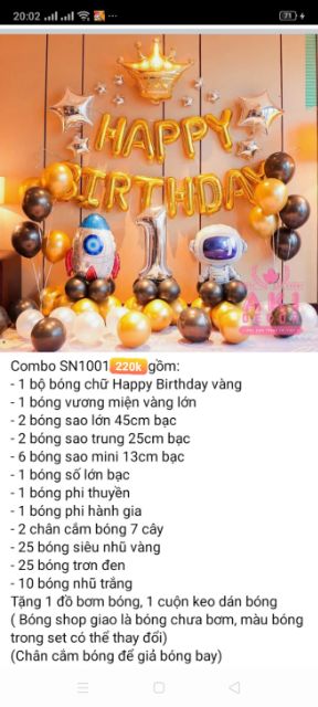 Set bóng trang trí sinh nhật phi hành gia, tàu vũ trụ